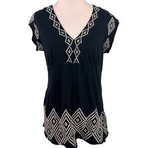 BCBGMaxazria Black & White Embroidered Tunic Top Size Large